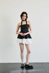 NOVA SMOCKED SCARF TUBE TOP / BLACK