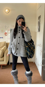 turtleneck button oversized-fit half cardigan