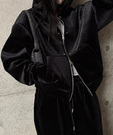 [Unisex] Velvet mink hood zip up