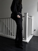 unique strap cargo bootcut pants