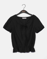 [MADE] Pure Frill Lace String Short-Sleeved Blouse