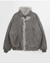 Deuen High-Neck Quilted Faux Fur Suede Shearling Jacket