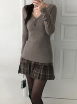 Top checkered pleats skirt (one color)