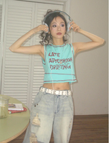 Chemical Girls American style letter print sporty pure cotton tight short backless vest with straps