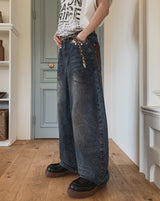 レートバックレザーポケットデニムパンツ