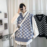 #T2425 blue lattice knitted vest