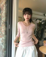[ md pick / basic ] adore v glam shirring 3/4 sleeve top