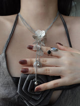 [s.steel] metal flower necklace | 메탈 플라워 드롭 목걸이