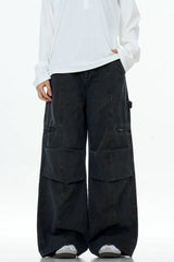 Washed Patchwork Straight Cargo Pants