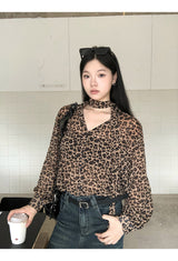chiffon leopard scarf blouse