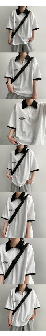Zener セミジップアップカラーリングカラー半袖Tシャツ