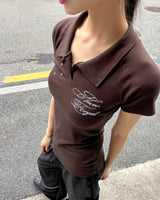 ハムアイレットリベットプリントカラー半袖Tシャツ