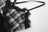 Black Checkered Lace Unbalanced Sleeveless Long Dress