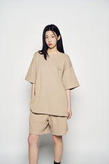 25SS EMBO LOGO WAFFLE SHORT SLEEVE T-SHIRT LIGHT BROWN