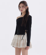 ピュア メッシュ サテン リボン Tシャツ_TT6S213BK