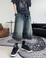 Epearl pintuck Bermuda denim pants