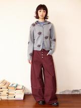 Buttonless solid color washed-out wide-leg curved knife casual pants