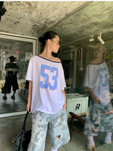 53 オフショルダー オーバーサイズフィット カラー 短袖 Tシャツ