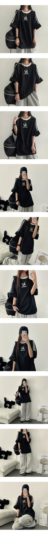 モダインアスラントナグランバタフライトラックラインショートスリーブtシャツ