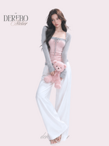 Pink gray bolero top two-piece