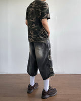 Destroyed Camouflage Denim Half Pants