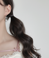 [IU Piercing] Dainty Heart Crystal and Ribbon Huggies Piercing - Silver Color