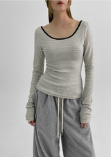 [MADE] Four Ring Stripe Backless Long Sleeve T-shirt