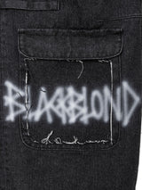 BBD スプレーロゴマルチポケットデニムカーゴパンツ (Black)