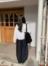 Rose Pink Lettering Embroidery Balloon Denim Pants