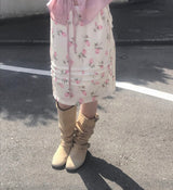 ロゼルフローラルサテンピンタックミディsk