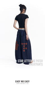 Star Lettering Patch Sweat Pants - Navy