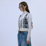 Nordic Knit Button Vest (IVORY)