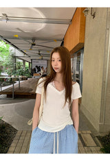 ホワイトレースホルターレイヤードショートスリーブTシャツ