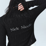 NICOLE DAMAGE KNIT ZIP UP_BLACK