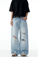 Blue Ripped Straight Jeans
