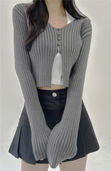 (FABRIC GUARANTEED/GLAM FIT🩶) 4 COLORS ボディーシェイプボタンニットカーディガンボレロ 🩶