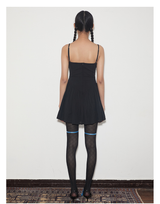 rirri SS 100% Cotton Jacquard Camisole Dress with Smocked Waist in Slimming Black (Excluding Blue Sash)