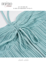 Mint Halter Flare Shirring Mini Dress