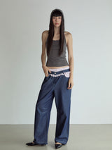 Frill Block Pants_Deep Blue