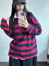 キュートカラーペティット👚ストライプロングスリーブTシャツ🎀❤💚3カラー