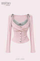 Lady Pink Gray Layered Long-Sleeve Top