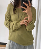 ヴェイルルーズフィットワンショルダーボートネックサマーニットトップス 7 Colors