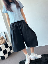 Oval Keyring Pintuck Sweat Balloon Bermuda Shorts 2color