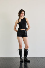 BEBE UNBALANCE SLEEVELESS TOP / BLACK