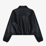 Leather Crop Jumper Black