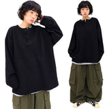 オーバーワッフルヘンリーネック長袖Tシャツ