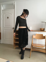 Seble one-shoulder unbalance strap striped long-sleeved T-shirt