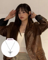 [チョ・ユリ, チュウ Necklace] エンジェリックハートロックレイヤードネックレス - Silver Color