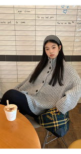 turtleneck button oversized-fit half cardigan