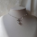 [NMIXX Sullyoon Necklace] デインティハート＆リボンセミチョーカーネックレス - シルバーカラー
